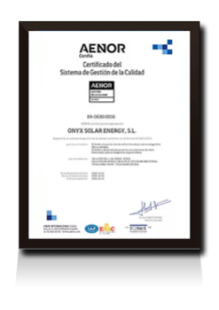 Certificación ISO 9001 AENOR Onyx Solar