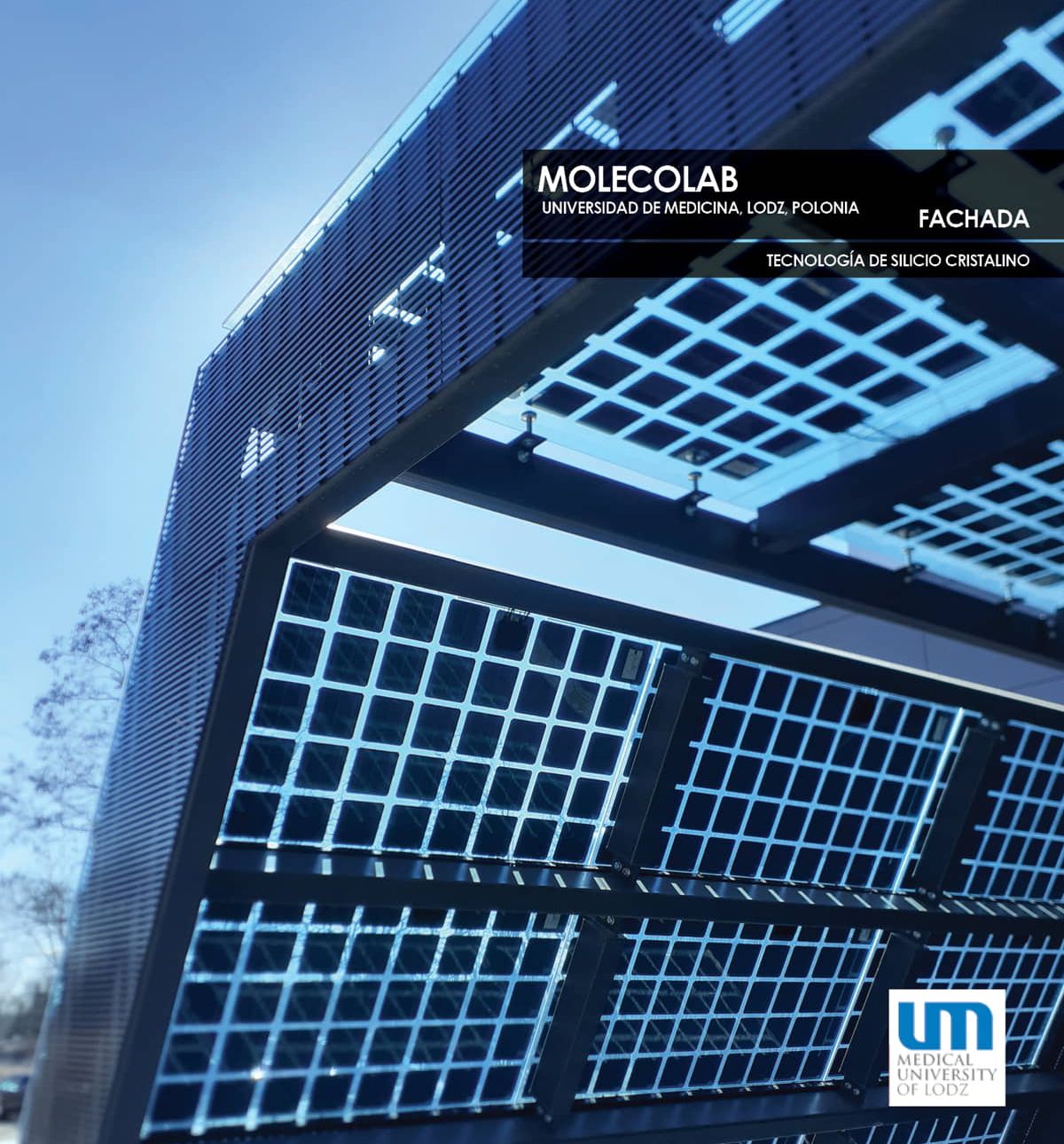 Fachada de la Universidad de Medicina Molecolab en Lodz que incorpora Vidrio Fotovoltaico con Tecnología de Silicio Cristalino de Onyx Solar