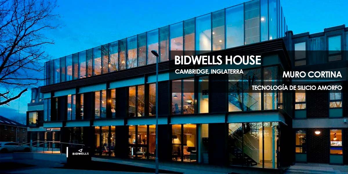 Muro cortina Bidwells House construido con vidrio fotovoltaico de silicio amorfo fabricado por Onyx Solar