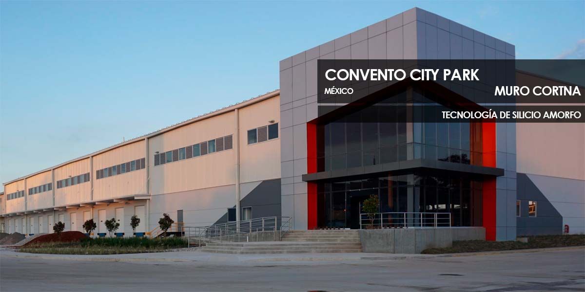 Muro cortina fachada Convento City Park construido con vidrio fotovoltaico de silicio amorfo fabricado por Onyx Solar