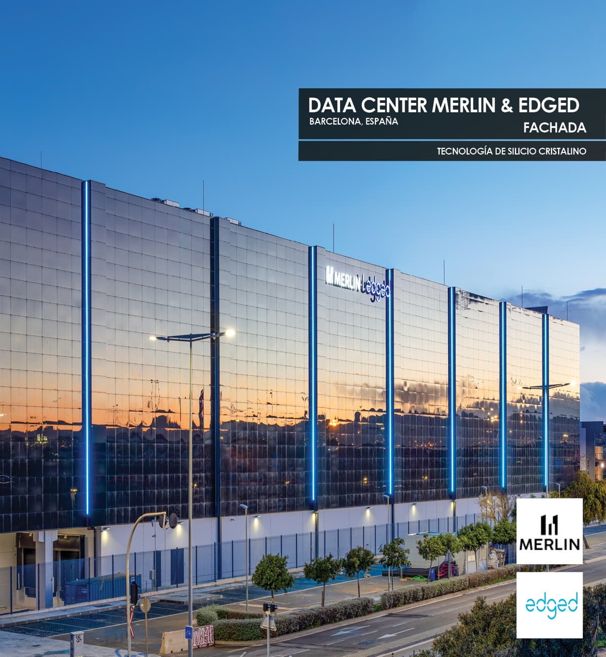 Fachada del Data Center construida con vidrio fotovoltaico de silicio cristalino fabricado por Onyx Solar