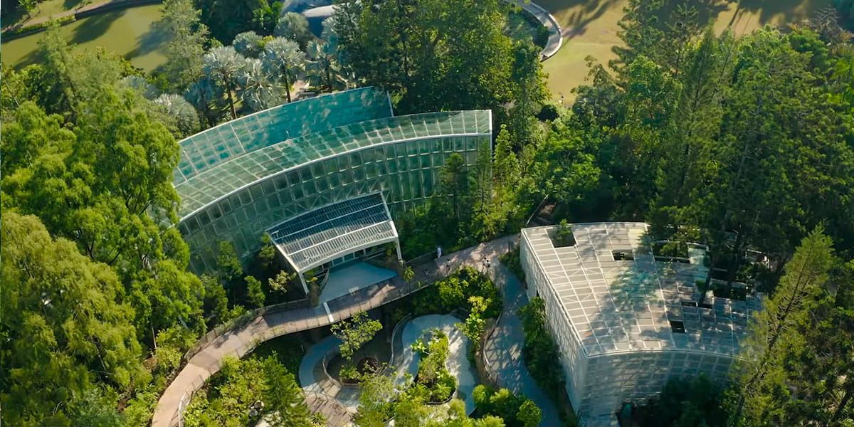 Vista general del lucernario del Jardín Nacional de Orquídeas construido con vidrio fotovoltaico de silicio amorfo fabricado por Onyx Solar