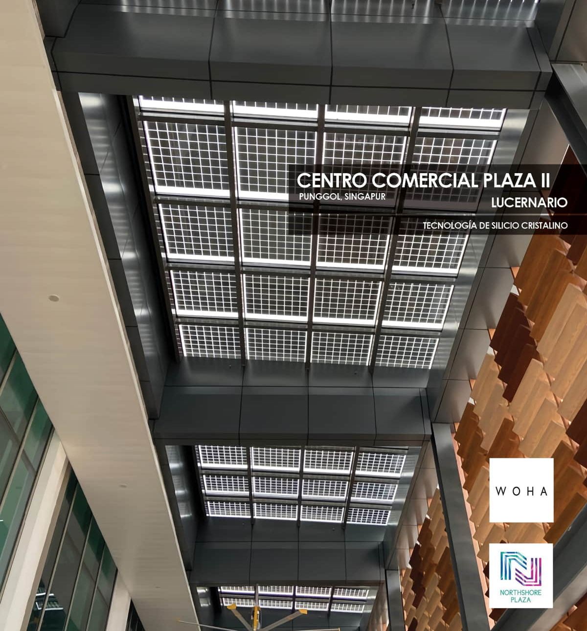 Lucernario en elCentro Comercial Plaza II fabricado con vidrio fotovoltaico de tecnología de silicio cristalino de Onyx Solar