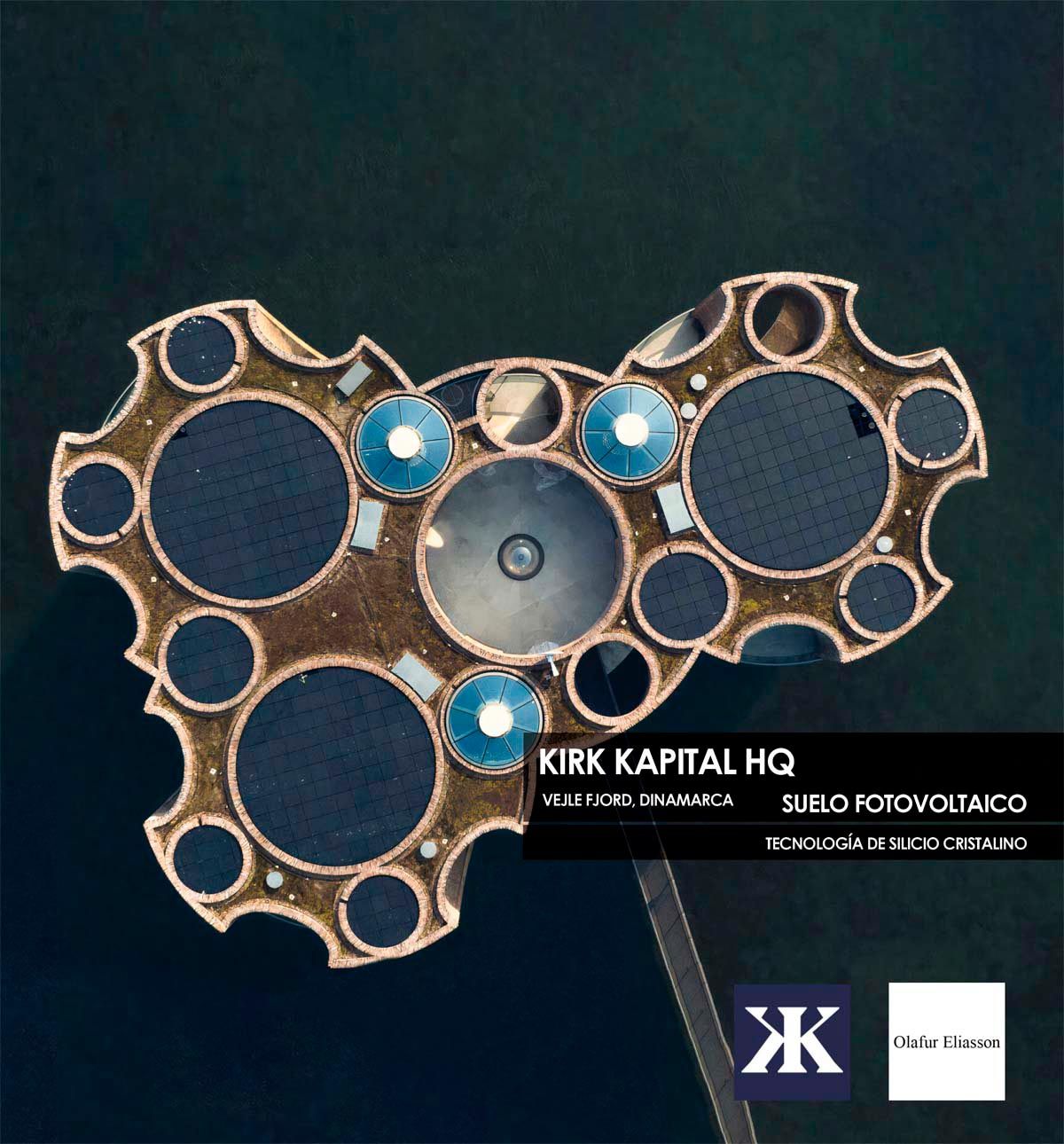 Suelo fotovoltaico transitable de la sede de Kirk Kapital que incorpora vidrio de tecnología fotovoltaica de silicio cristalino de Onyx Solar.