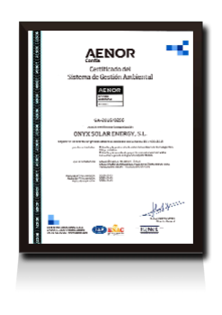 Certificación ISO 14001 AENOR Onyx Solar