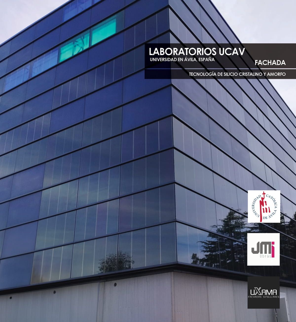 Fachada en UCAV Labs con vidrio fotovoltaico de silcio cristalino de Onyx Solar