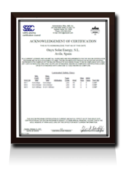 Certificado SGCC Onyx Solar - Vidrio de Seguridad Laminado